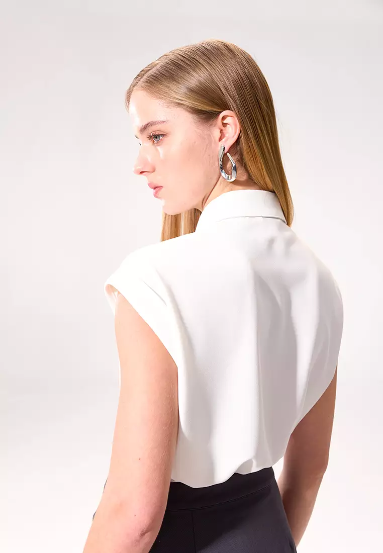 White Women's Cuffed Sleeveless Top