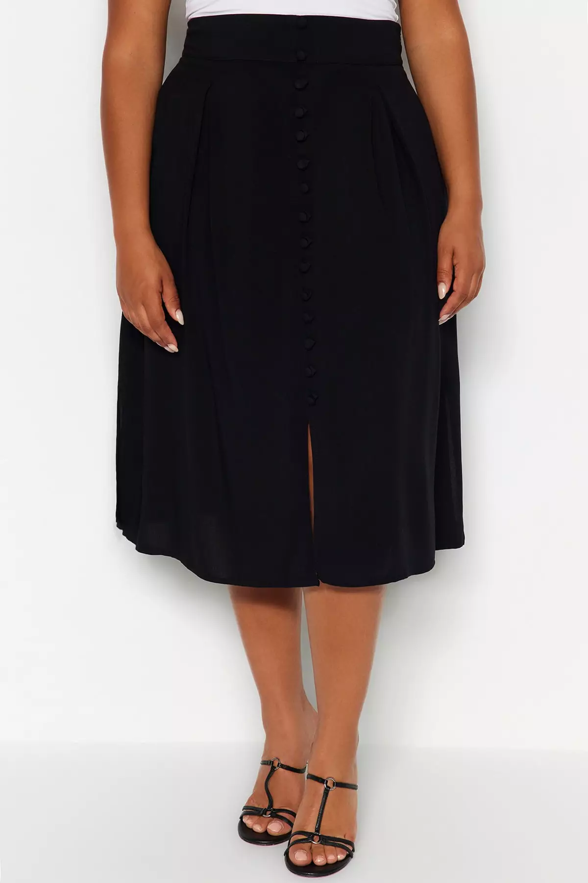 Plus Size Viscose Pocket Midi Skirt
