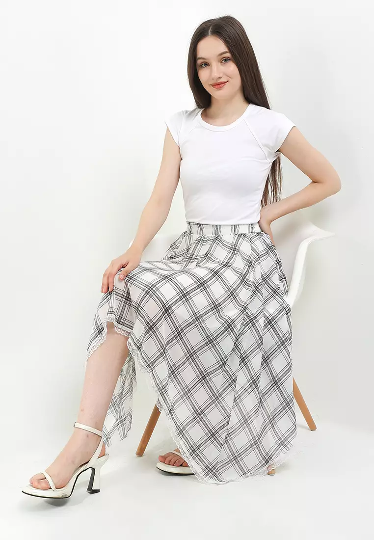 Checkerd Pattern Handkerchief Chiffon Skirt