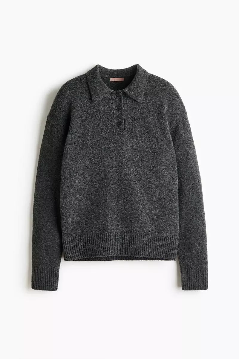 Cable-knit polo jumper
