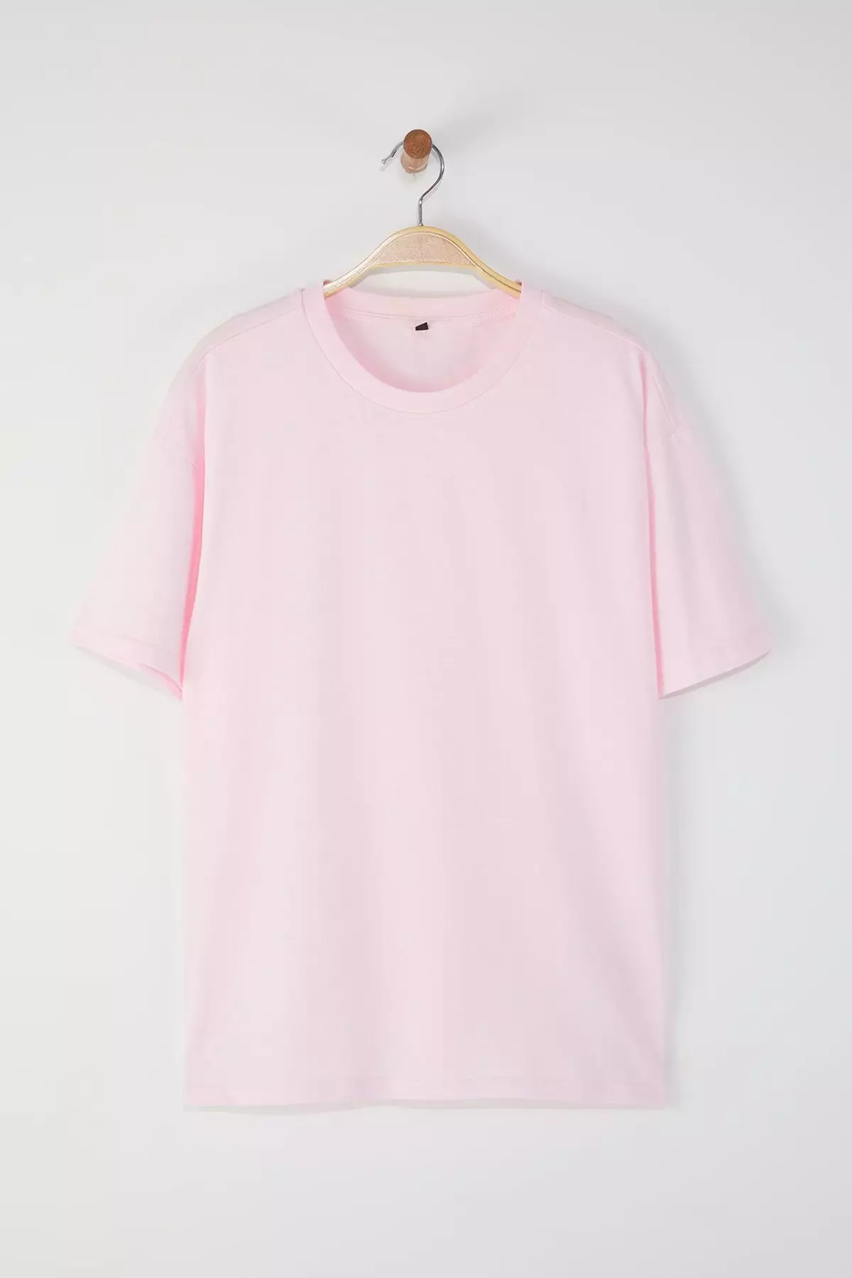 Light Pink 100% Cotton Crew Neck Oversize/Wide Pattern Knitted T-Shirt Twoss20Ts0134