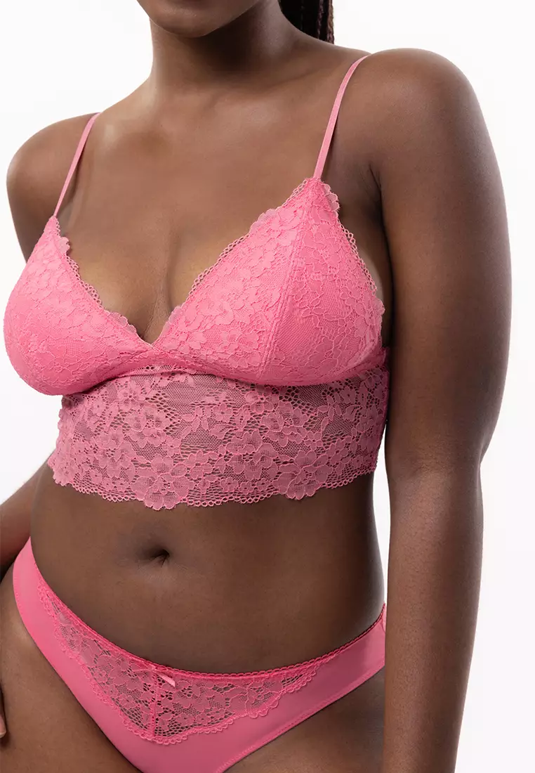 MILO Lace Longlined Bralette Wireless Soft Bra & Brazilian Panty Underwear Set