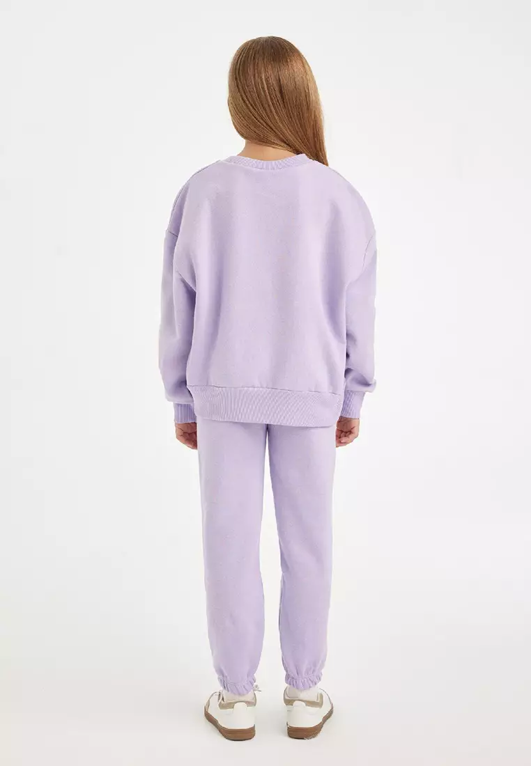 2-Piece Set Printed Crew Neck Thick Sweatshirt Elastic Waist Jogger Tracksuit