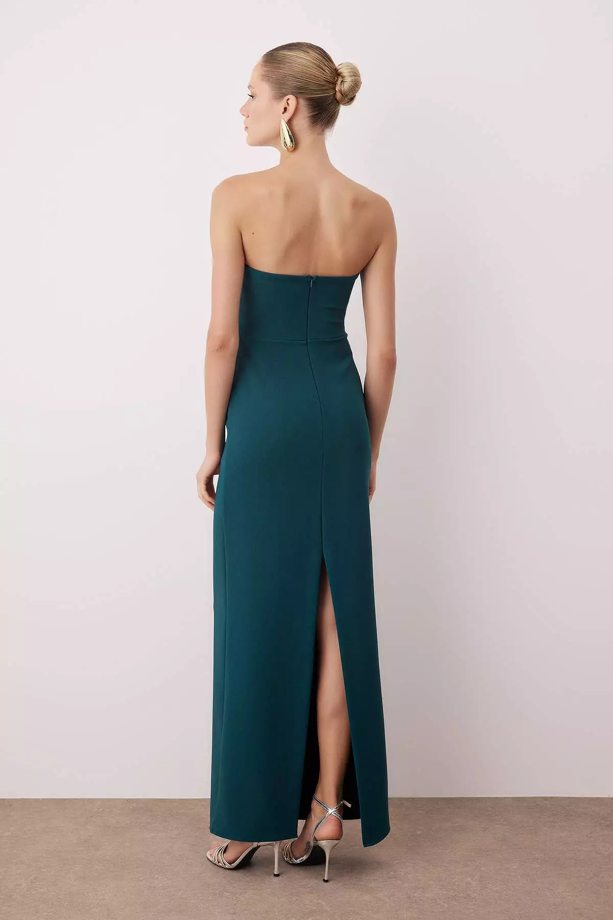 Petrol Bodycon Bow Strapless Woven Maxi Stylish Evening Evening Dress Graduation Dress Tprss24Ae73