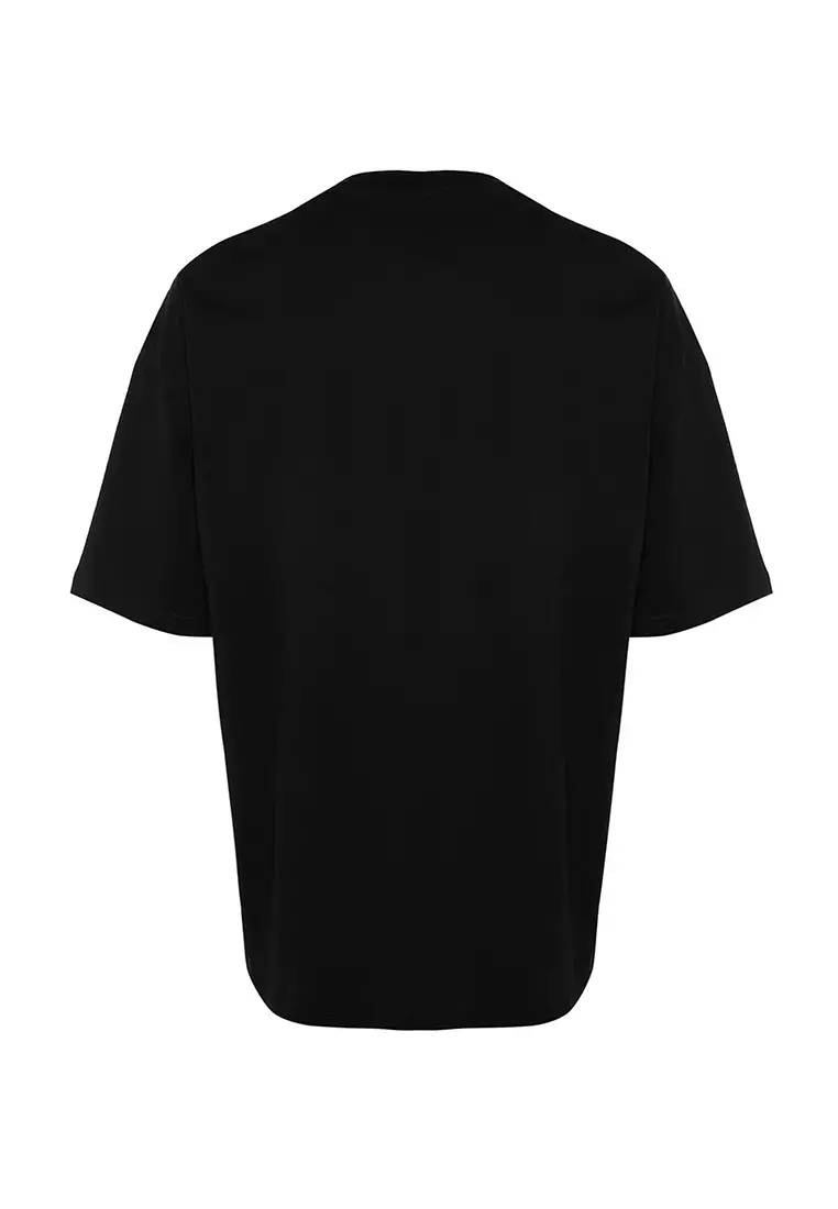 Crew Neck Short Sleeve Dinosaur Embroidered T-Shirt