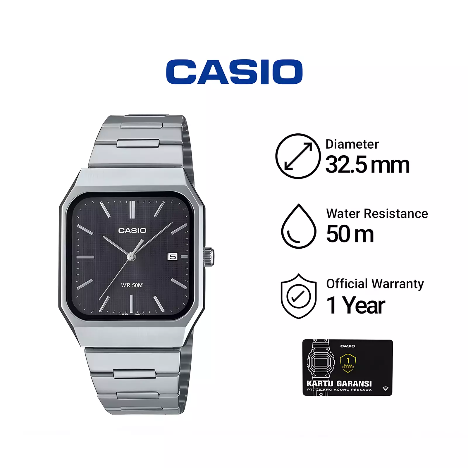 Casio - Jam Tangan Unisex - Silver Black Dial Stainless Steel - MTP-B185D-1AV