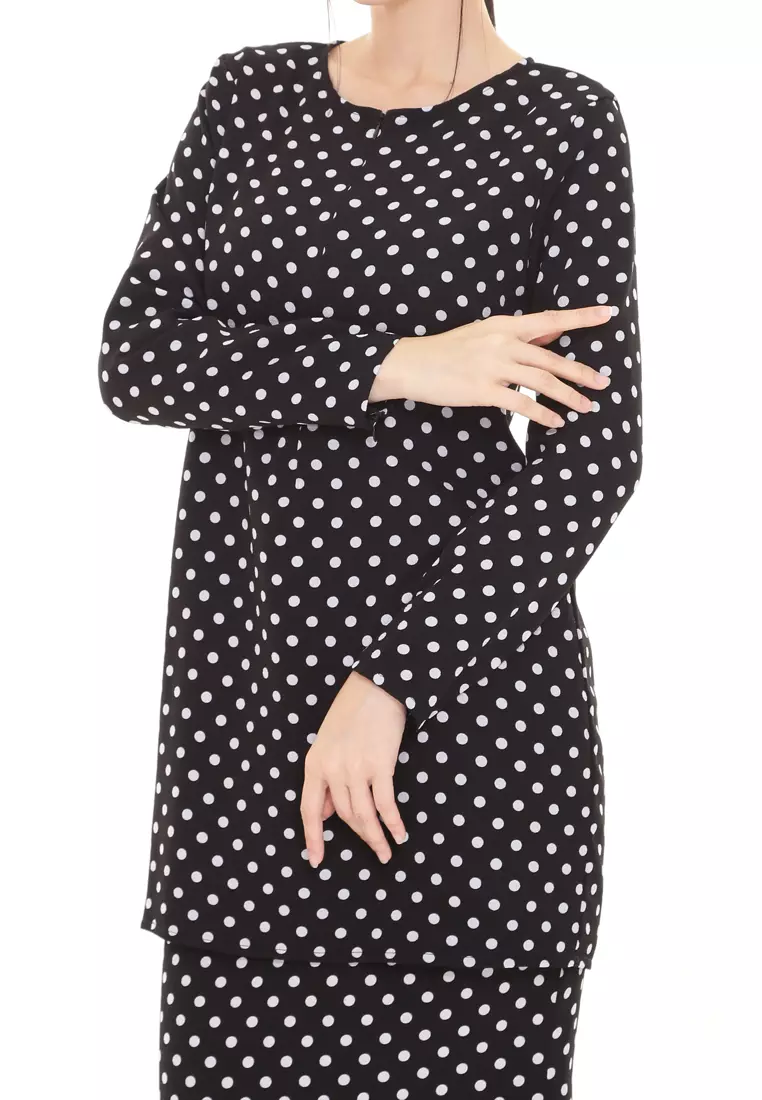 Rina Polka Dot Printed Kurung Basic Modern in Black