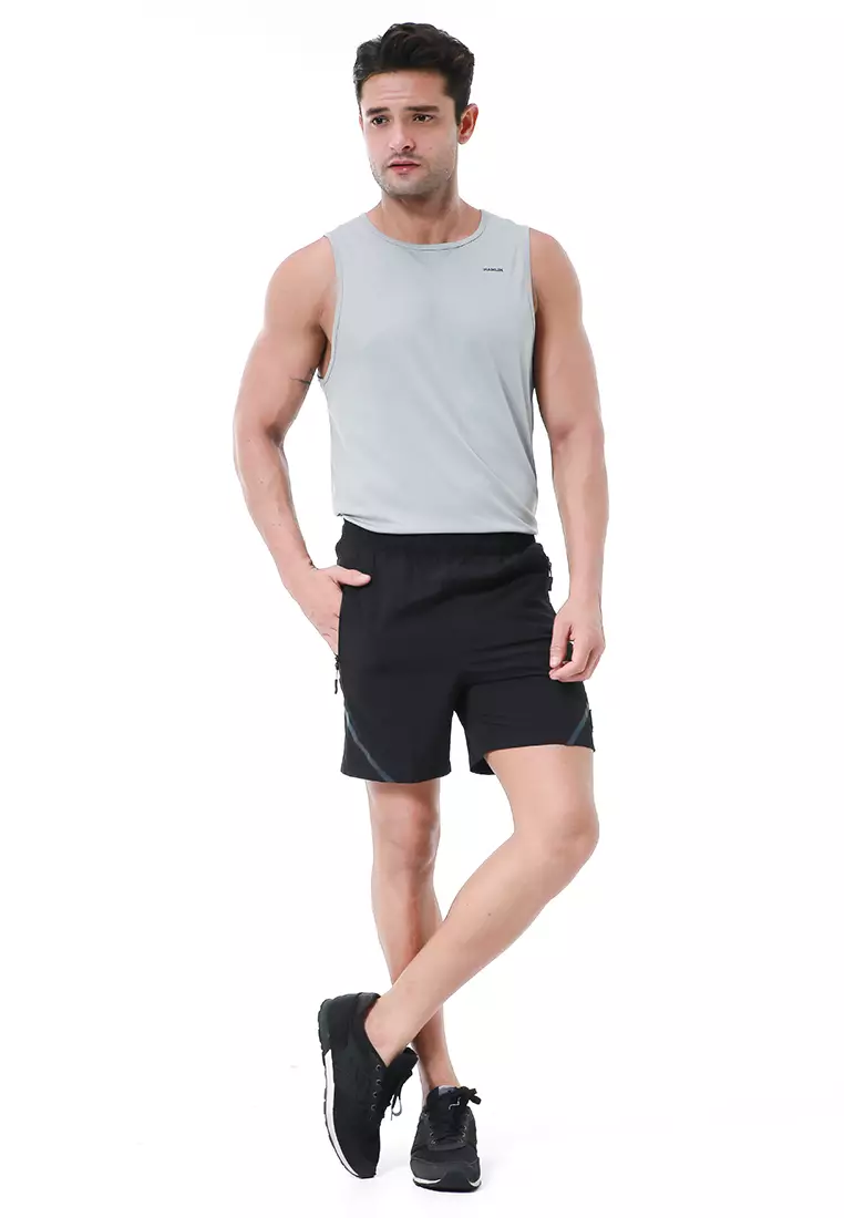 Halburt Celana Pendek Olahraga Pria Motif List Sudut Short Pants Simple Material Parasut ORIGINAL - Black