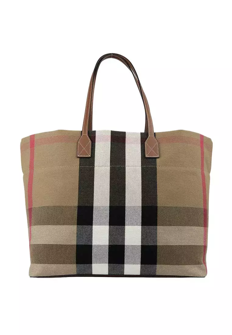 Check Canvas Medium London Tote Taupe Brown 80840471