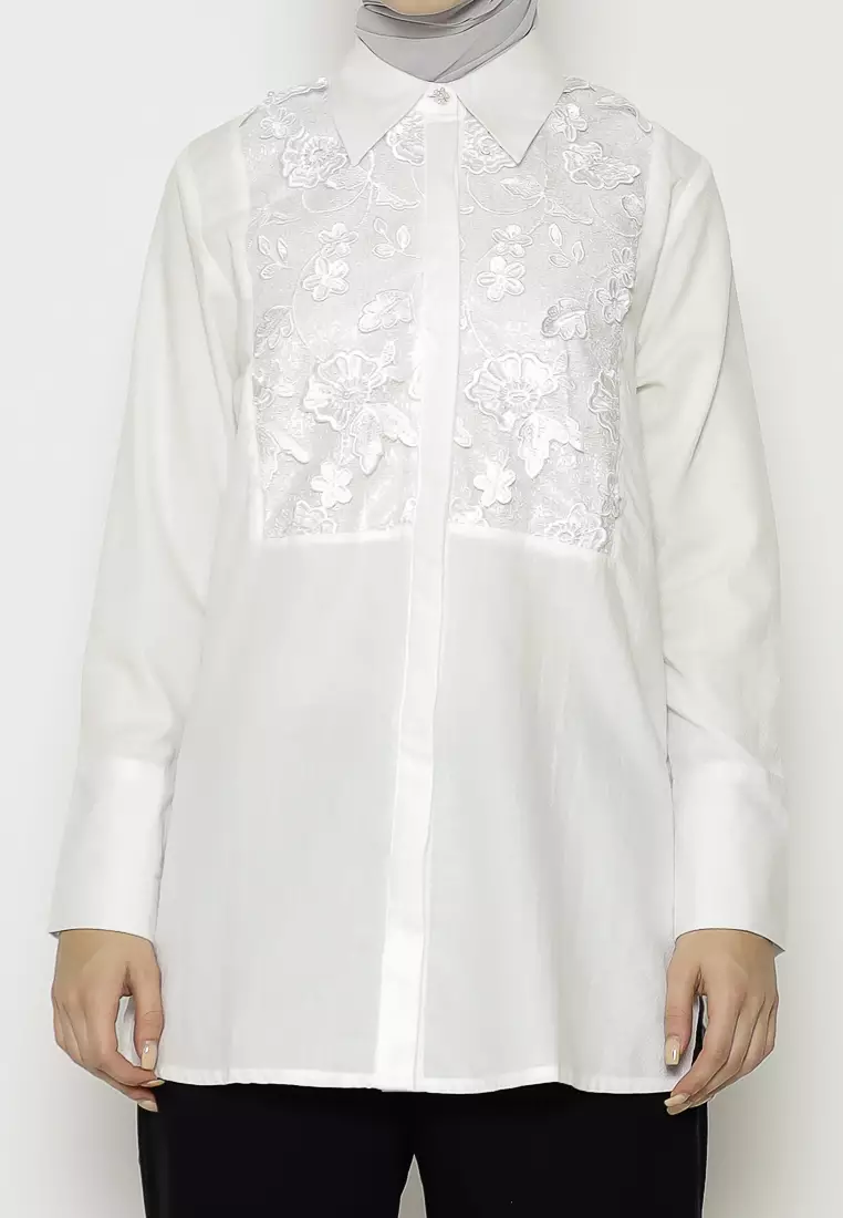 Urban Exchange Miranda White Shirt - Atasan Tunik Kemeja Putih Warna White