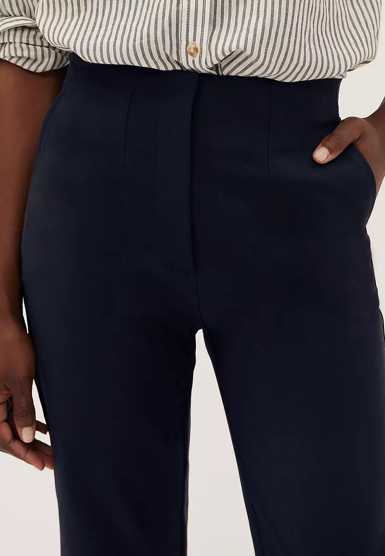 Cotton Blend Slim Fit Cropped Trousers