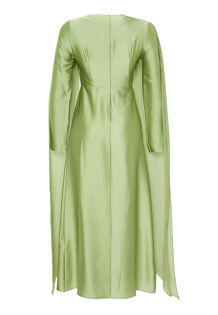 Green Flight Satin Evening Dress