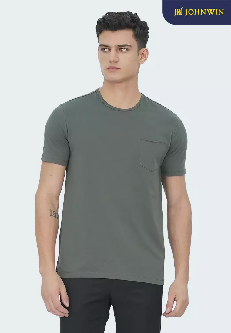 Johnwin - Kaos The One - Single Pocket - Stretch - Roundneck - Hijau Sage - FTS.622.C002.002.C-S/S