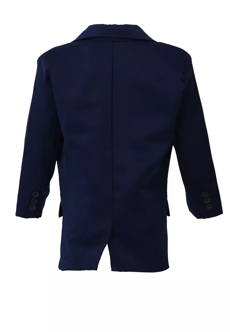 Wesley Jas Formal Anak Pria Plain Motive Full Furing Kids Blazer Material Cotton ORIGINAL - Navy