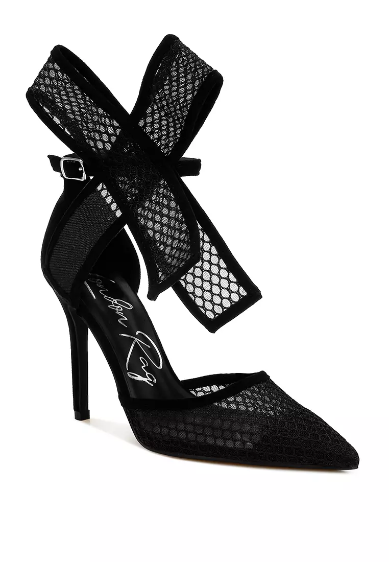 Big Bow Detail Stiletto Sandals in Black