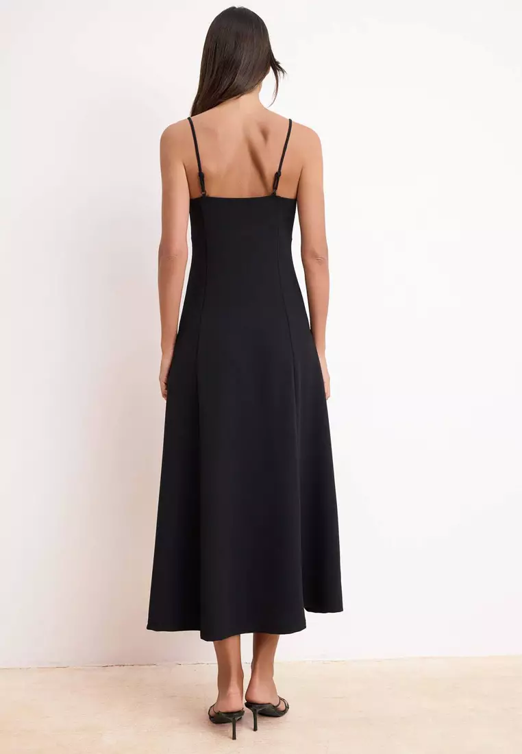 Black A-Line/A Bell Form Sweetheart Neck Sleeveless Maxi Scuba Crepe Knitted Dress Twoss26El262