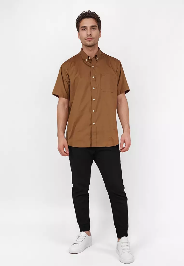 Crocodile MALE 0129 Brown 46 - Men Shirt Kemeja Lengan Pendek - Relax Fit - Katun