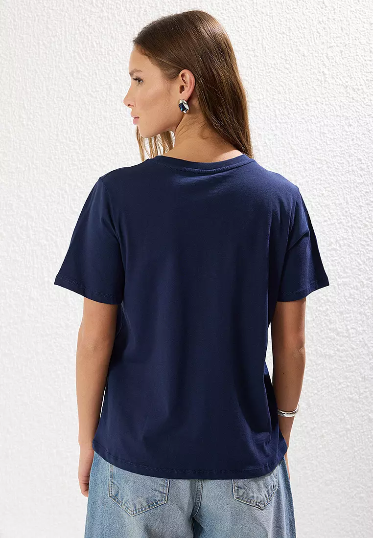 Trendyol T-Shirt Girocollo Donna Gialla - 100% Cotone, Modello Standard Con Slogan, Taglia S/36 - 2