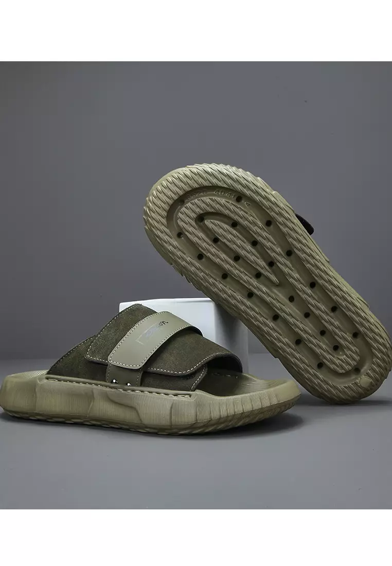 Velcro Strappy Cow Suede Slippers ALG-A09