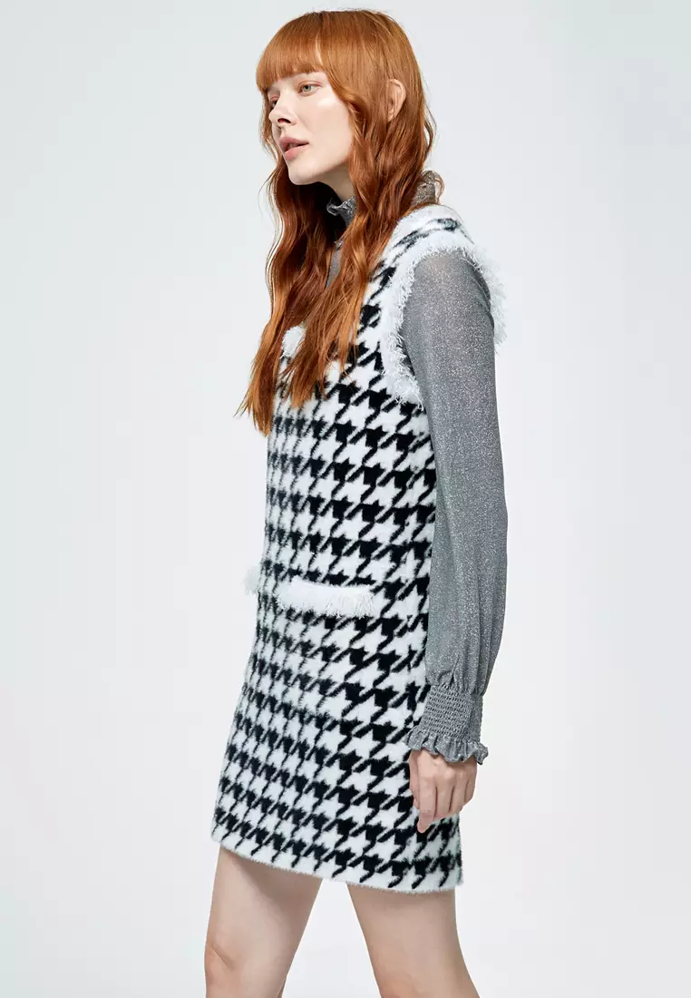Houndstooth Pattern Sleeveless Dress