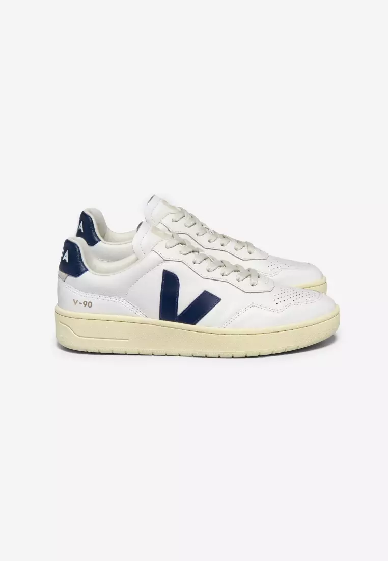 Discount on Veja  shoes - SKU: V-90 Leather White Nautico Sneakers