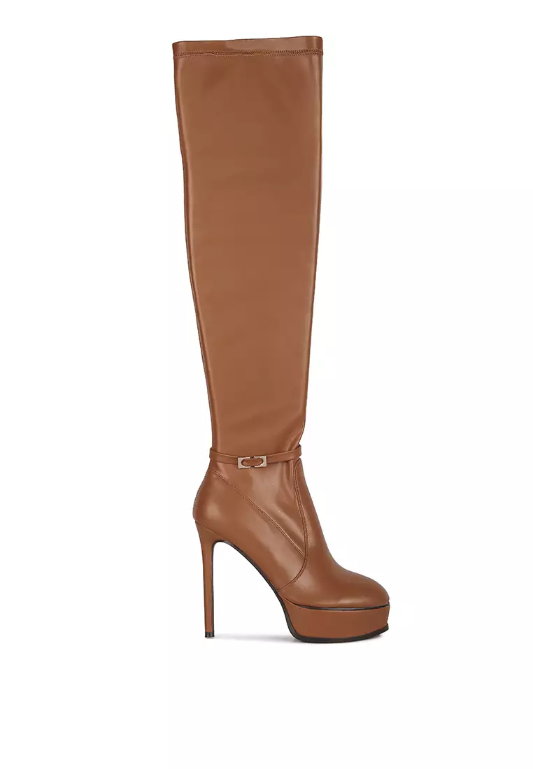 Tan long boots with heel top