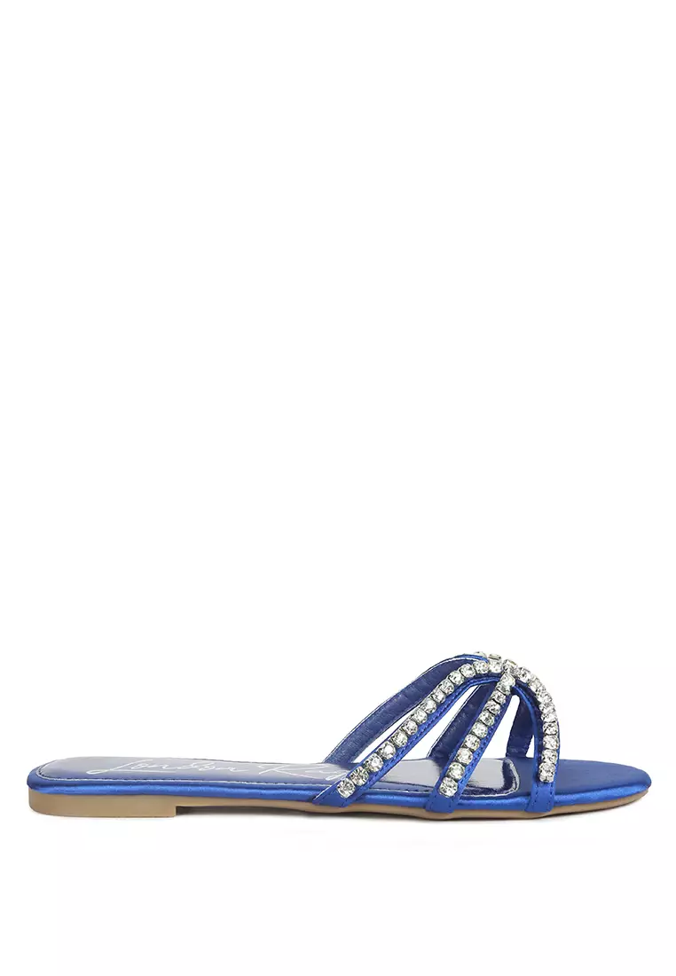 Discount on London Rag  shoes - SKU: Blue Diamante Strap Flat Sandals