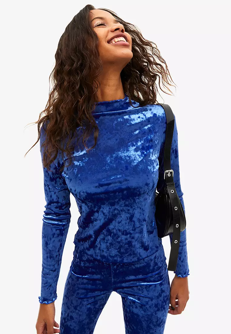Buy Monki Lettuce Hem Velvet Top Online ZALORA Malaysia