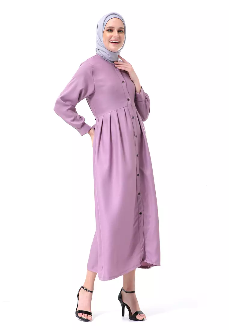 Kiyah Dress Button Muslimah Atasan Wanita Long Sleeve Premium Quality - Lavender