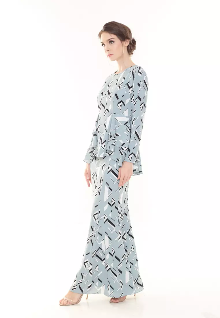 Lora Peplum Printed Green Triangle