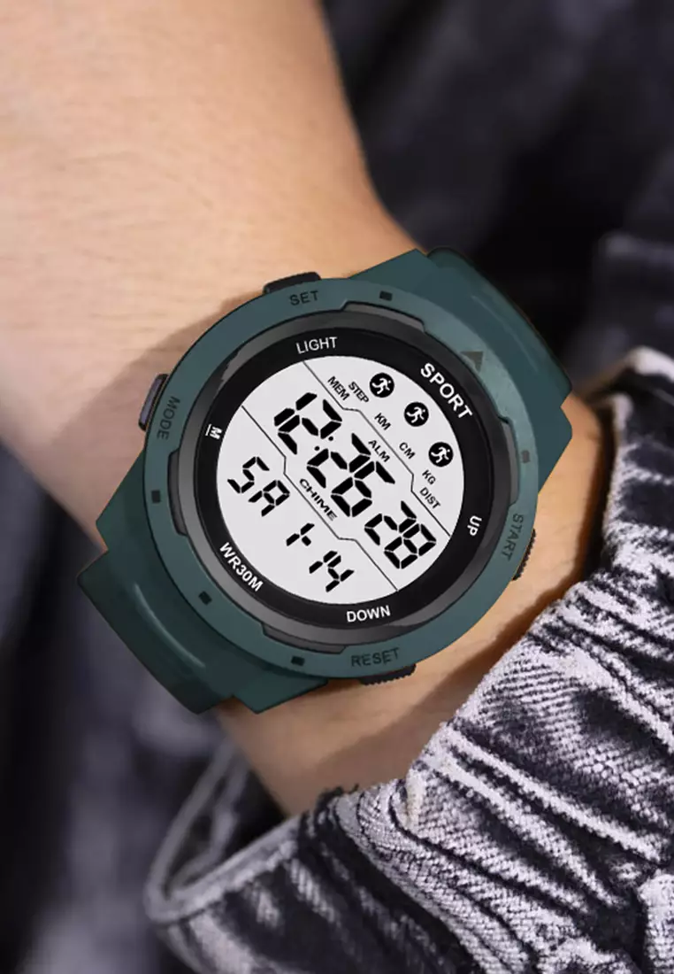 Jam Tangan Pria Digital Olahraga Mode Tali Silikon Alarm Jam Tangan Cowok blue