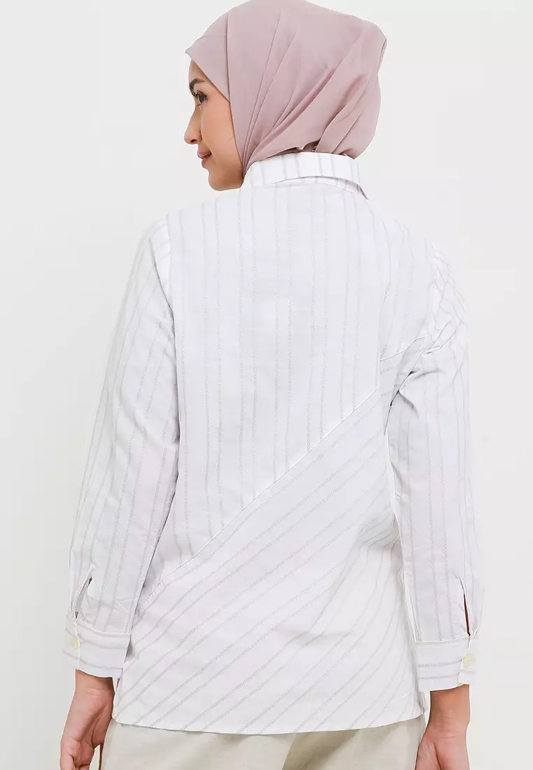 MFMW Jinrong Blouse Coklat Cream Motif Garis