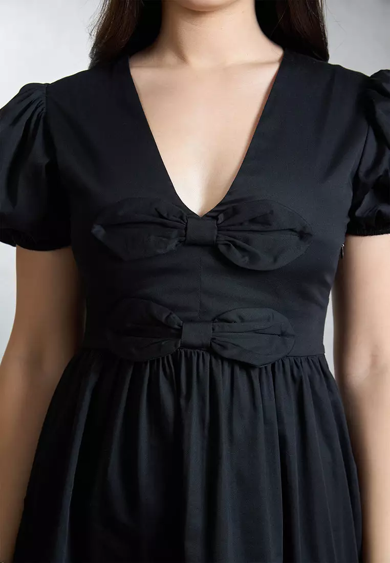 VIRGIO Cotton Stretch Black Mini Bow Dress