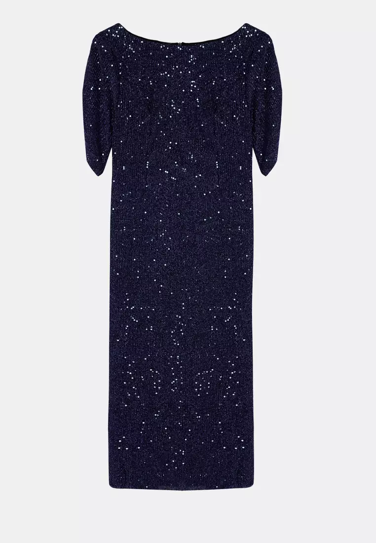 Navy Blue Body Fitting Shiny Sequin Stylish Evening Dress Night Graduation Dress