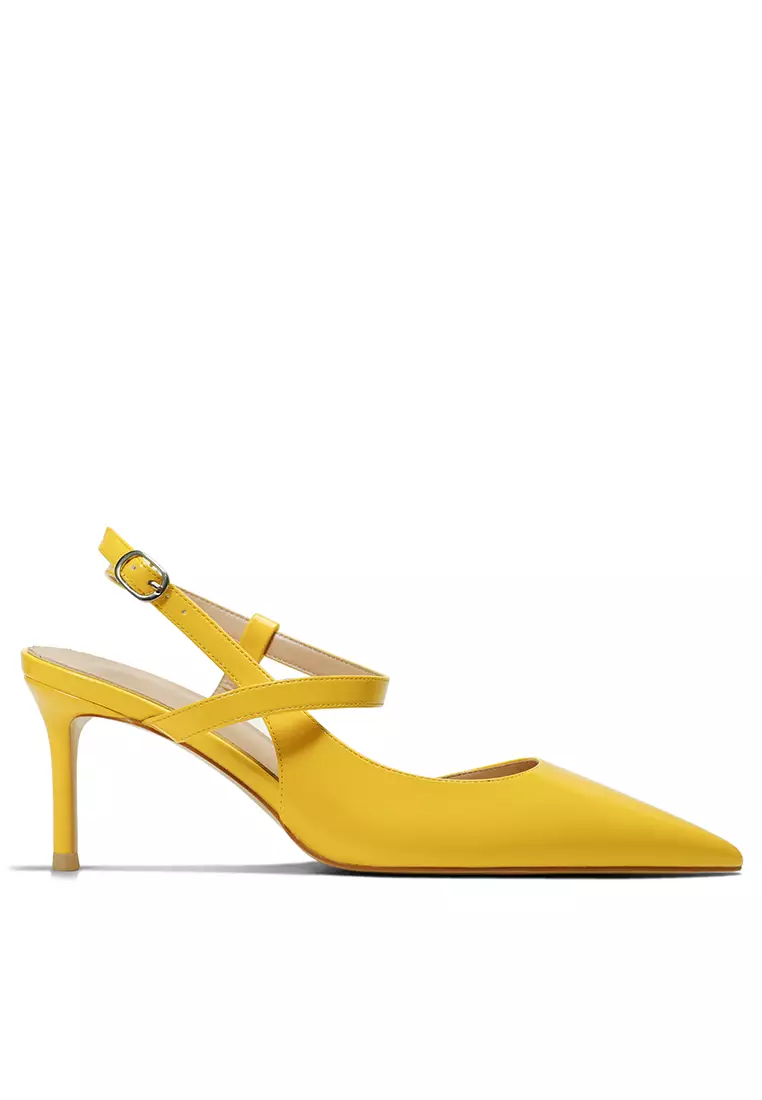 6CM Patent Leather Pointed Slingback Mid Heels HZL279