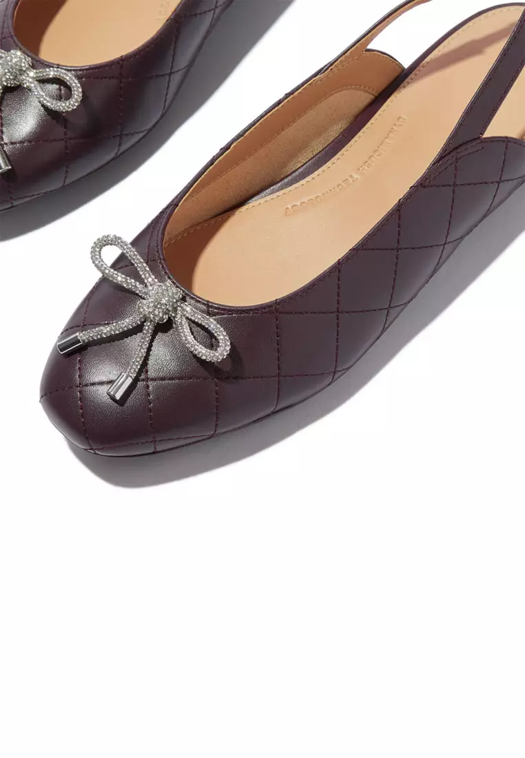 FitFlop x Song Hye Kyo DELICATO Crystal-Bow Quilted-Leather Slingbacks - Plumberry (E3G-C88)