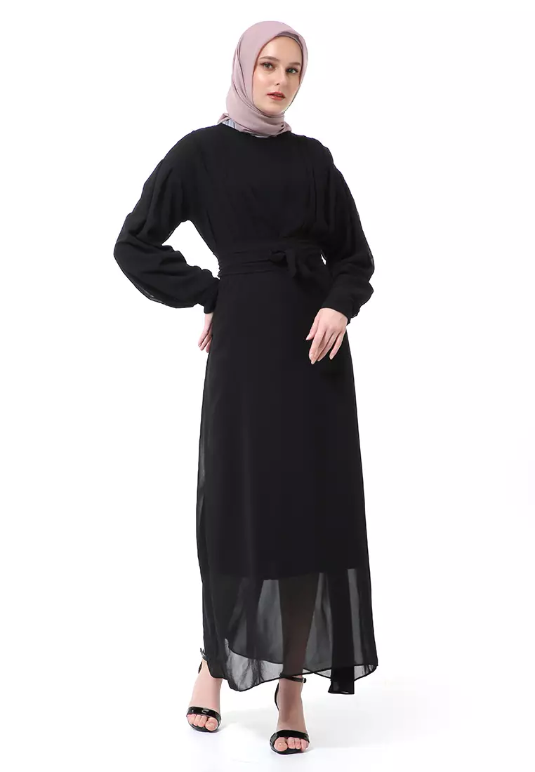 Alika Gamis Dress Long Sleeve Wanita Muslimah High Quality Premium - Black