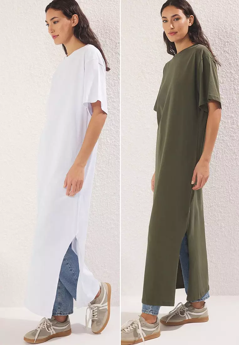 Khaki-White 2 Pack Knitted Jersey Undershirt Lining Dress Tctss25Eb00143