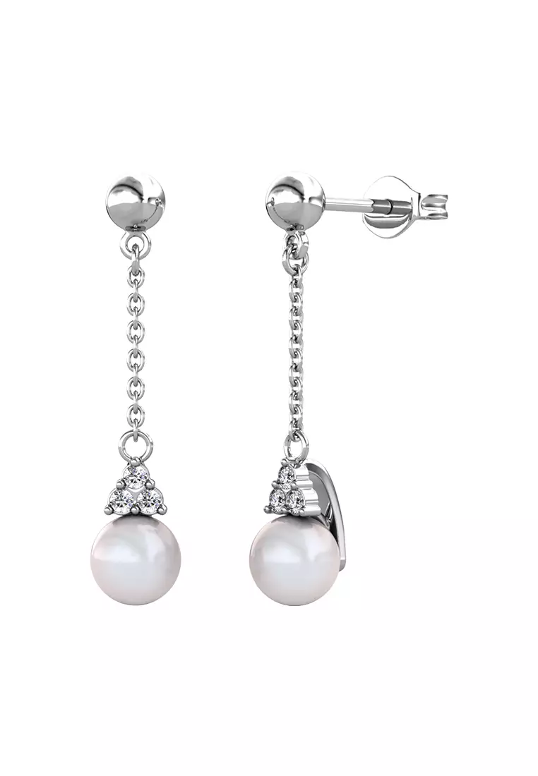 Dangling pearl clearance earrings with diamonds