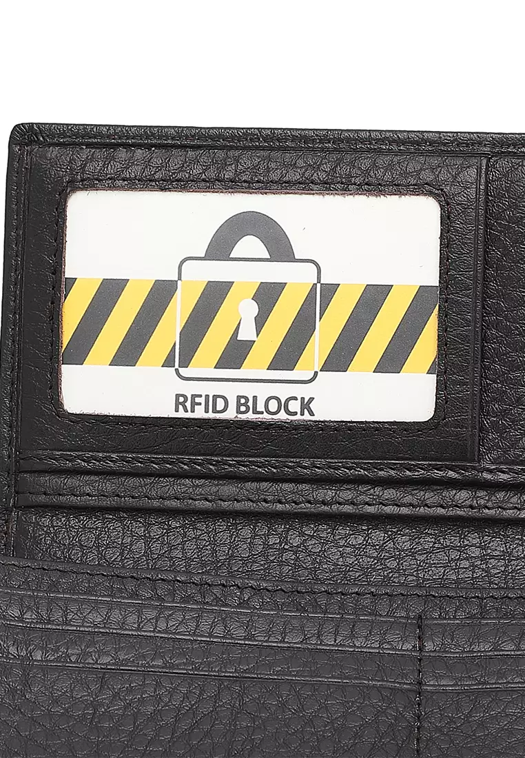Genuine Leather RFID Long Wallet - Black