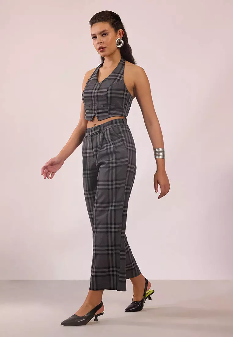 VIRGIO Viscose Stretch Halter Checked Vest