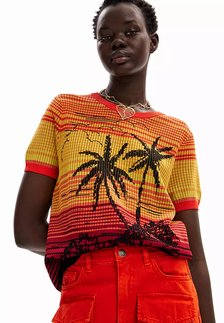 Desigual Woman Knit palm tree T-shirt.