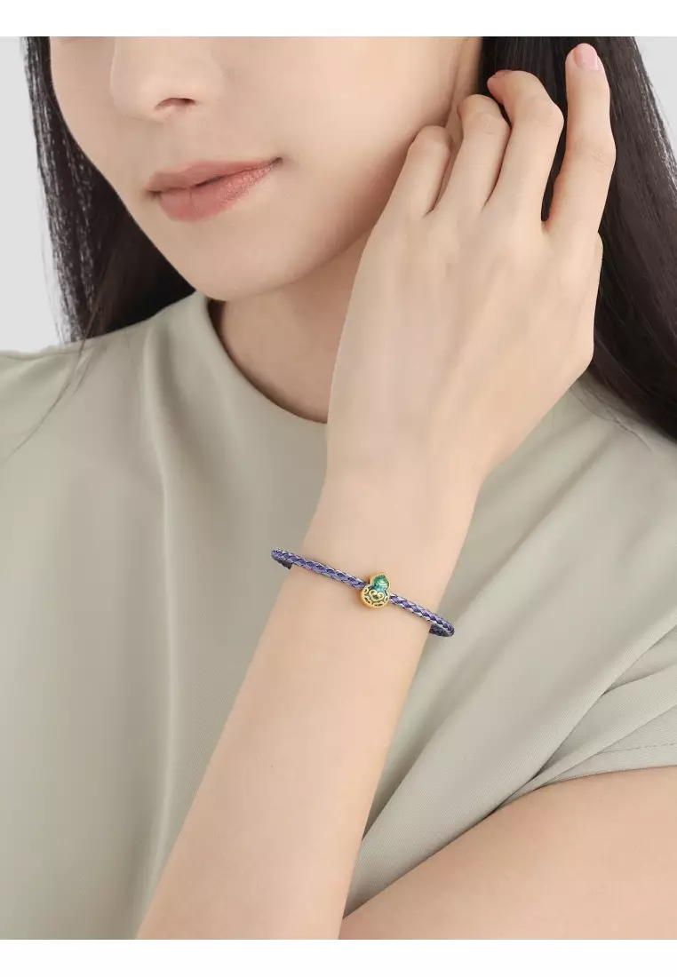 999 24K Solid Gold Cultural Blessings Auspicious Enamel Wulu Gourd Charm 92660C (Bracelet not included)