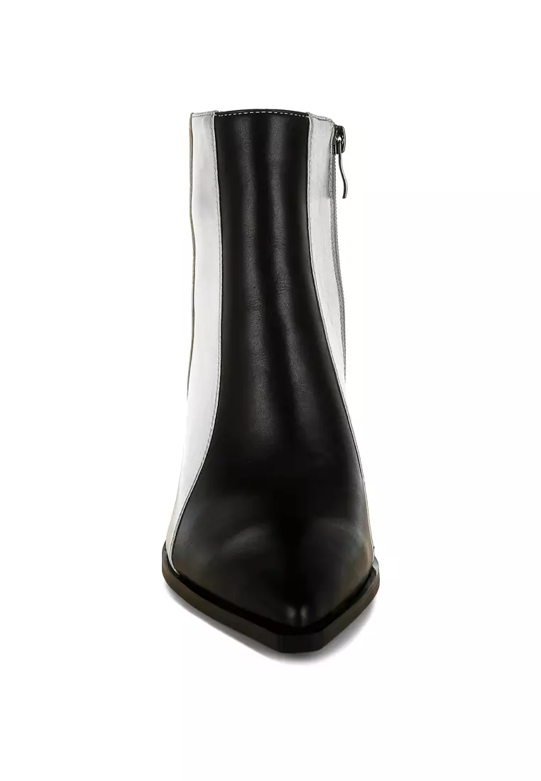 Sepatu bot hak blok tiga warna dalam warna hitam