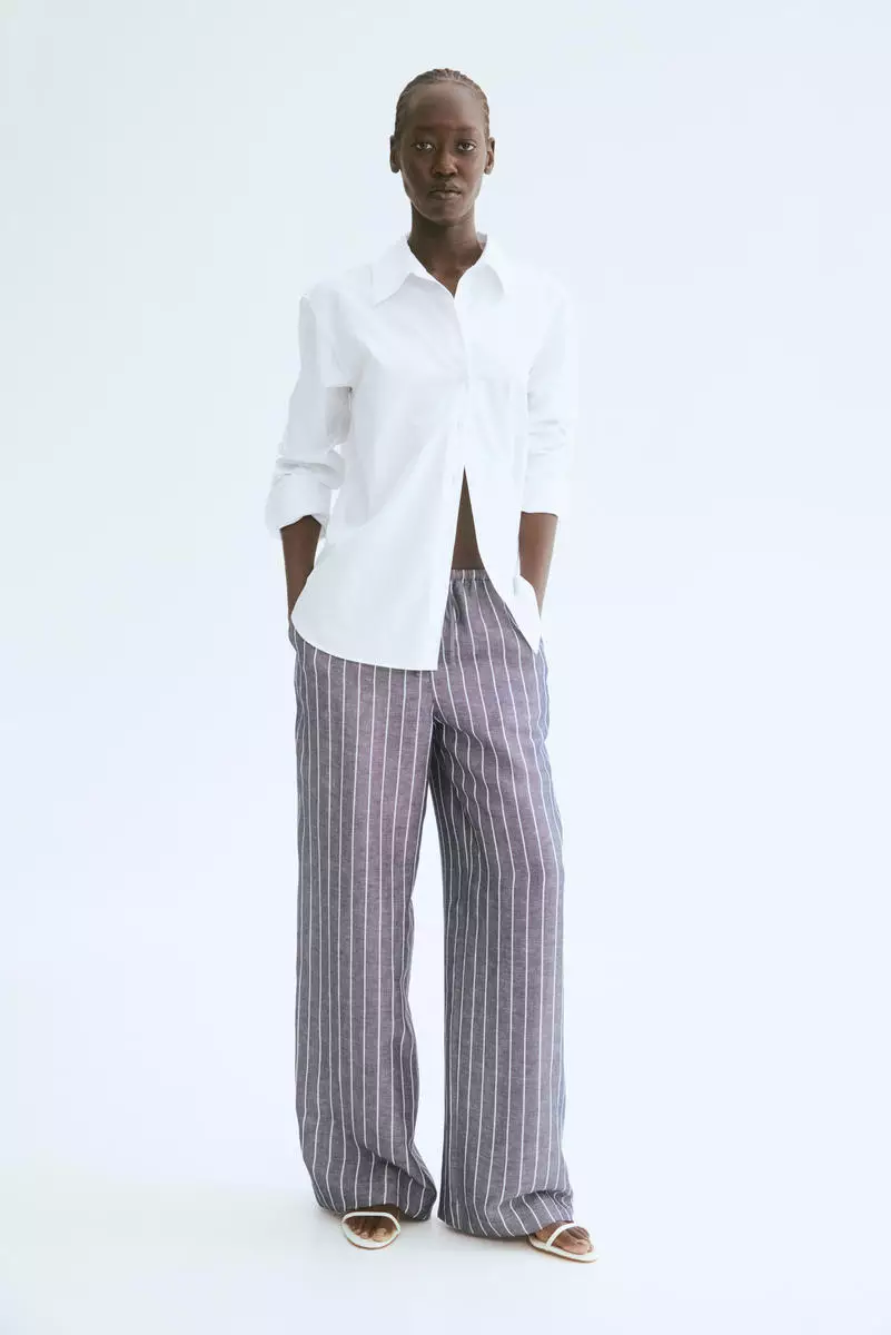 Straight linen-blend trousers