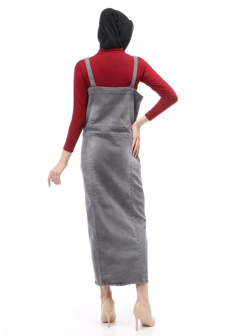 Ellida Overall Wanita Jeans Rok Kodok Regular Fit - Grey