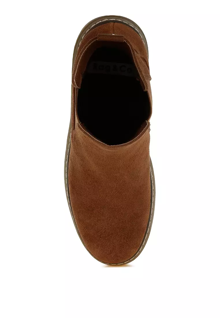 Suede Chunky Chelsea Boots in Brown