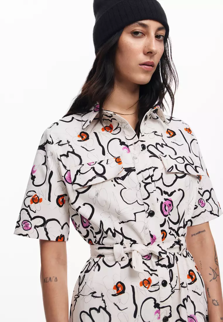 Desigual Woman Dress with drawn flowers.