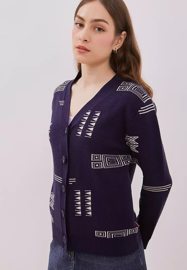 DUST Cardigan Knit Dara Ethnic Navy (D.5318)