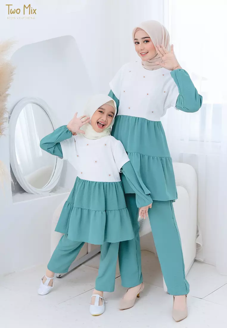 Two Mix - Setelan Gamis Dewasa Couple Perempuan - Stelan Baju Muslim Couple Ibu Anak Cewek 4357